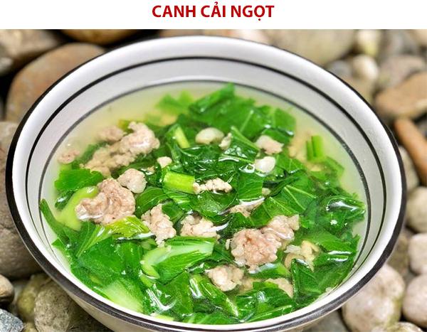 canh cải ngọt với thịt bầm